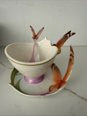Vintage Franz Porcelain Butterfly Teacup Set